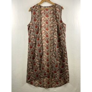 Womens Open Front Longline Duster Vest Top XL Boho Lagenlook Artsy Artisan Layer